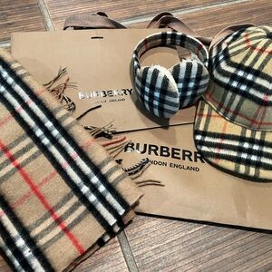 Authentic Never Used Burberry Scarf, Earmuff and Cap Set NWT